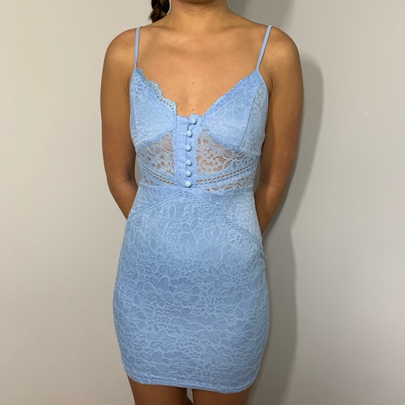 BRAND NEW Dusty Blue Button Down Lace Dress - Picture 2 of 6